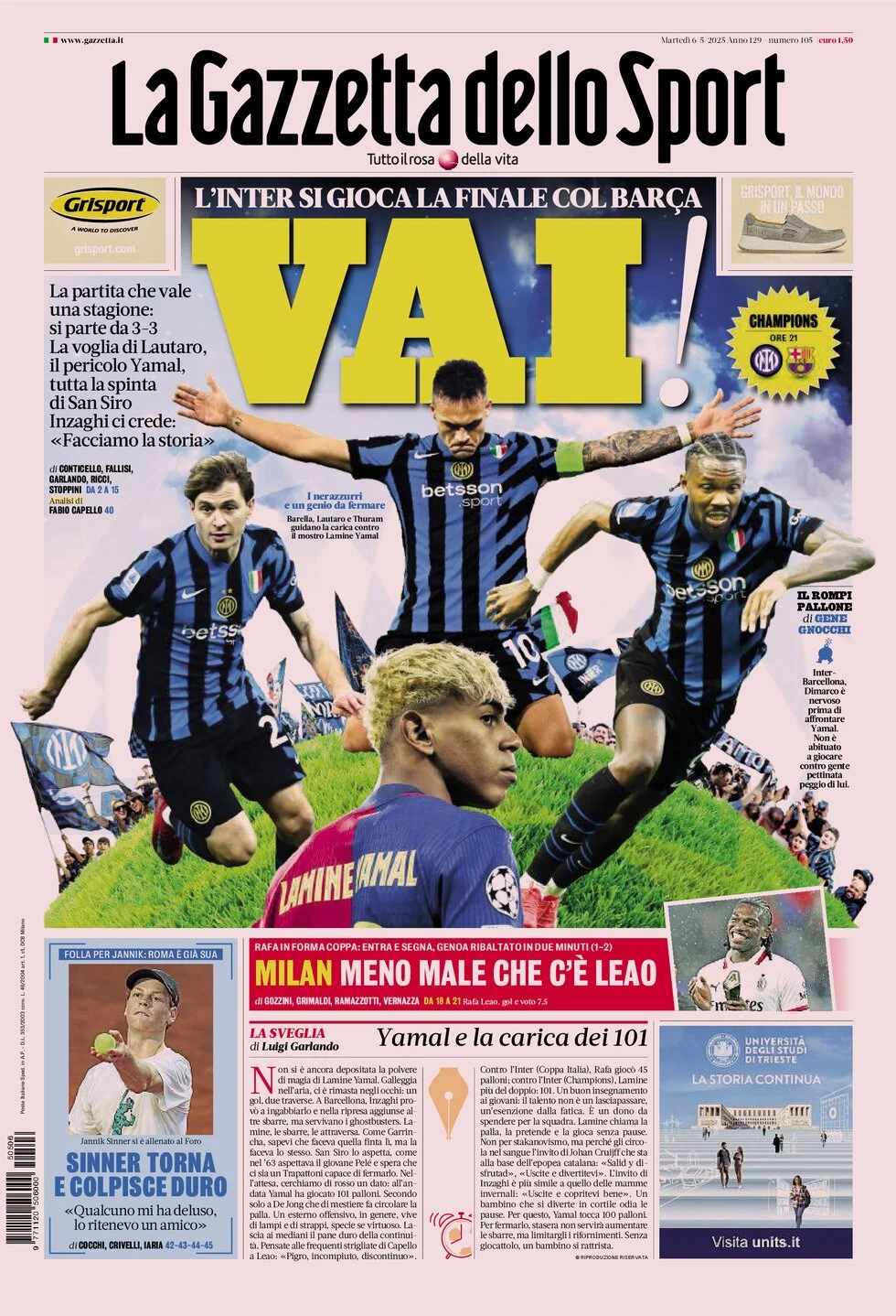 Capa do jornal La Gazzetta dello Sport