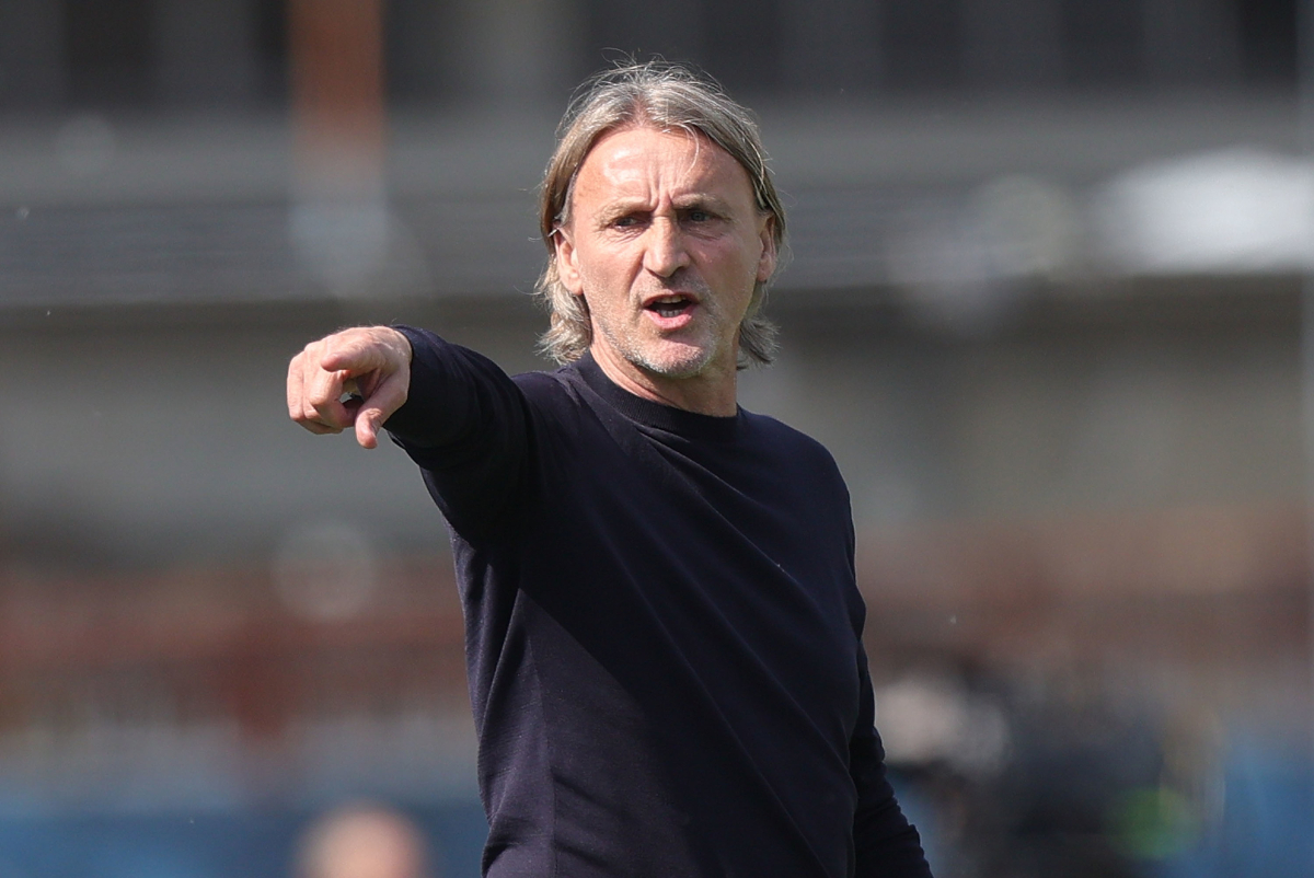 EMPOLI, ITALY - APRIL 6: Davide Nicola manager of Cagliari Calcio gestures during the Serie A match between Empoli and Cagliari at Stadio Carlo Castellani on April 6, 2025 in Empoli, Italy. (Photo by Gabriele Maltinti/Getty Images)