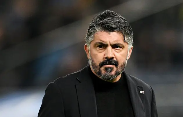 HAMBURG, GERMANY - FEBRUARY 15: Gennaro Gattuso, Head Coach of Olympique de Marseille looks on prior to the UEFA Europa League 2023/24 Knockout Round Play-offs First Leg match between FC Shakhtar Donetsk and Olympique de Marseille at Volksparkstadion on February 15, 2024 in Hamburg, Germany. (Photo by Stuart Franklin/Getty Images) (Italy links)