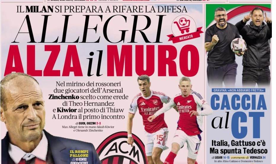Today’s Papers: Chasing Italy coach, Allegri builds Milan’s wall