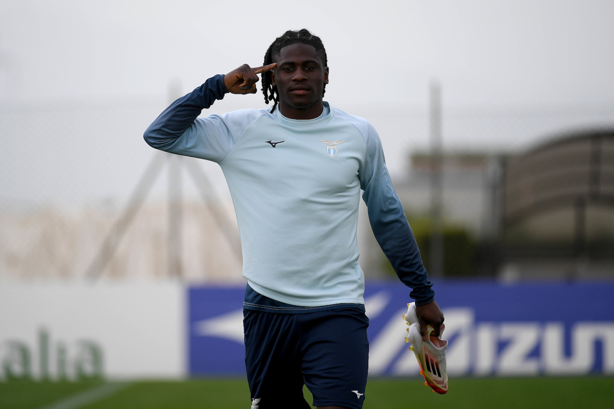 ROME, ITALY - APRIL 16: Loum Tchaouna of SS Lazio during a training session ahead of their UEFA Europa League 2024/25 quarter final second leg match between SS Lazio and Bodo Glimt on April 16, 2025 in Rome, Italy. (Photo by Marco Rosi - SS Lazio/Getty Images)