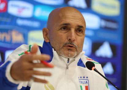 FLORENCE, ITALY - OCTOBER 07: Head coach Italy Luciano Spalletti speaks with the media during Italy press conference at Centro Tecnico Federale di Coverciano on October 07, 2024 in Florence, Italy. (Photo by Claudio Villa/Getty Images)