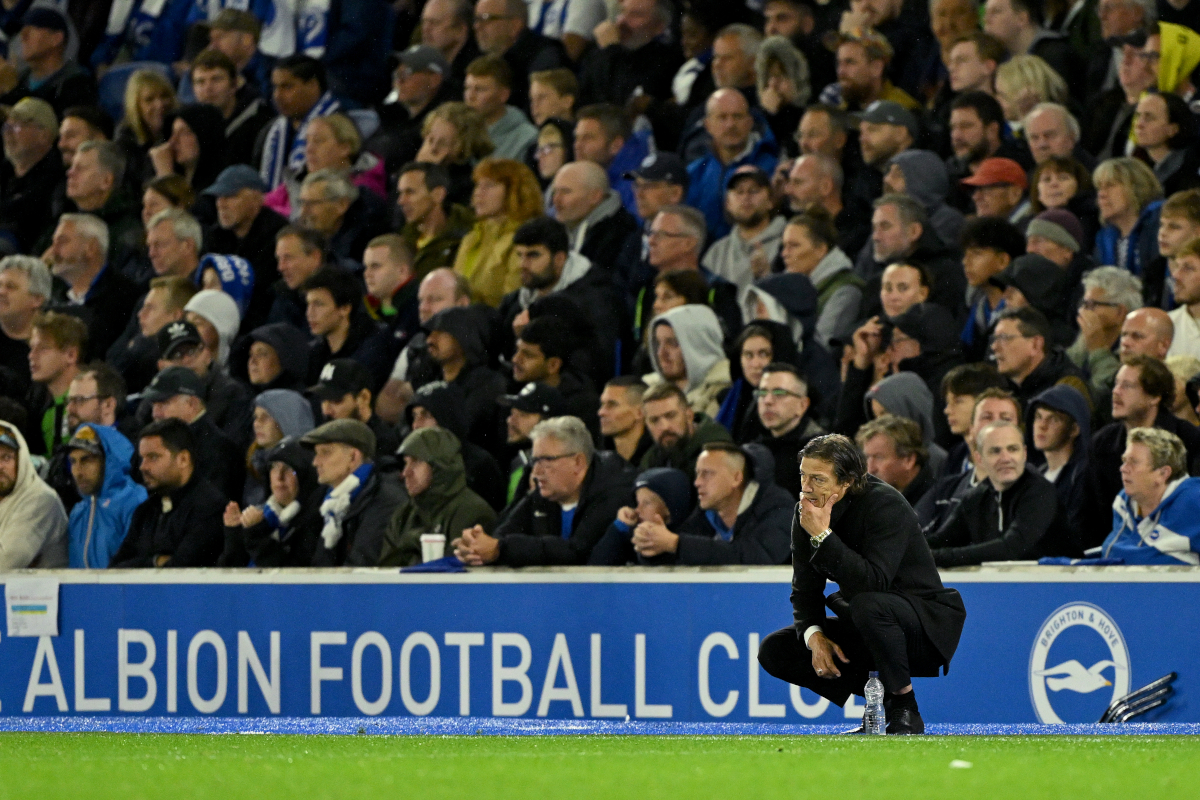 BRIGHTON, ENGLAND - SEPTEMBER 21: Matias Almeyda, Head Coach of AEK Athens, looks on during the UEFA Europa League 2023/24 group stage match between Brighton & Hove Albion and AEK Athens FC at American Express Community Stadium on September 21, 2023 in Brighton, England. (Photo by Mike Hewitt/Getty Images)