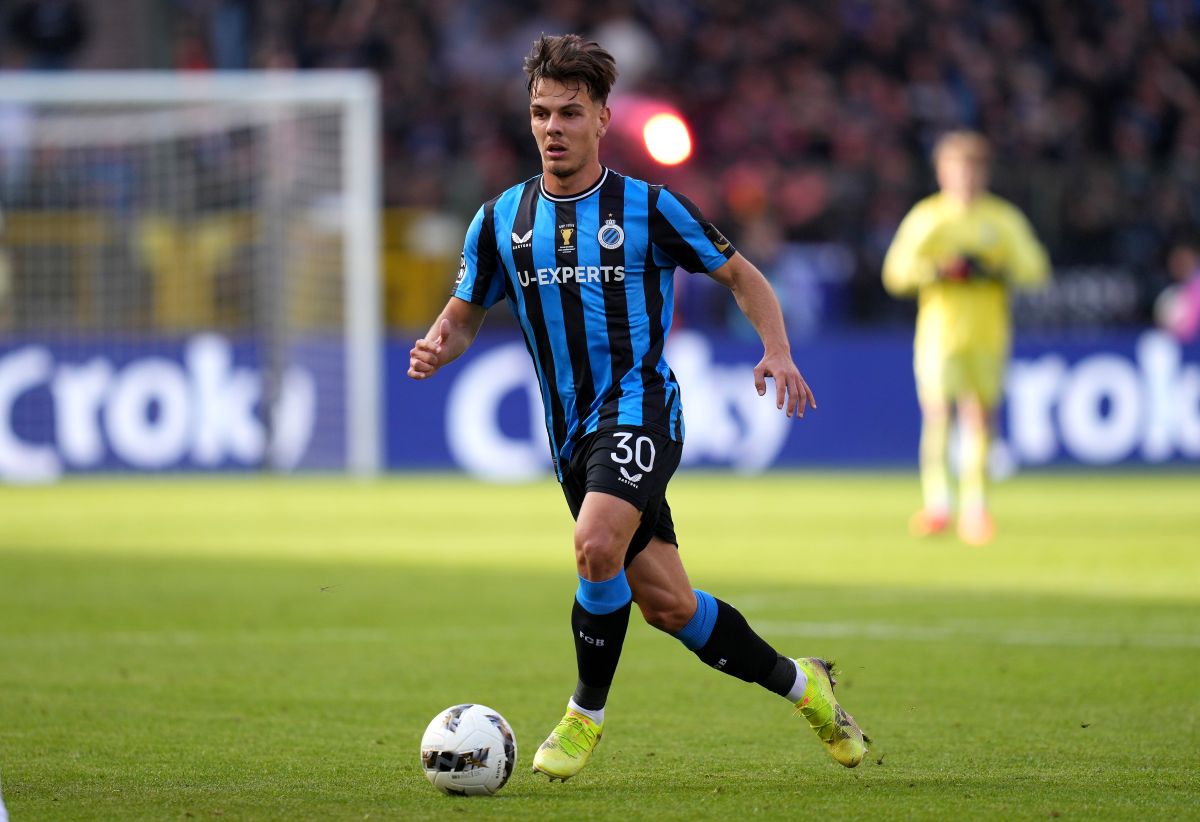  Ardon Jashari #30 of Club Brugge KV dribbles the ball in the first half of the Croky Cup Final between Club Brugge KV and RSC Anderlecht at King Baudouin Stadium on May 04, 2025 in Brussels, Belgium. (Photo by Alex Bierens de Haan/Getty Images)