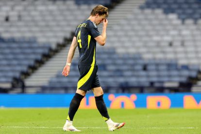 GLASGOW, SCOTLAND - JUNE 06: Scott McTominay of Scotland looks dejected as he is substituted during the international friendly match between Scotland and Iceland at Hampden Park on June 06, 2025 in Glasgow, Scotland. (Photo by Steve Welsh/Getty Images)