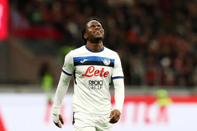 MILAN, ITALY - APRIL 20: Ademola Lookman of Atalanta reacts during the Serie A match between AC Milan and Atalanta at Stadio Giuseppe Meazza on April 20, 2025 in Milan, Italy. (Photo by Marco Luzzani/Getty Images)