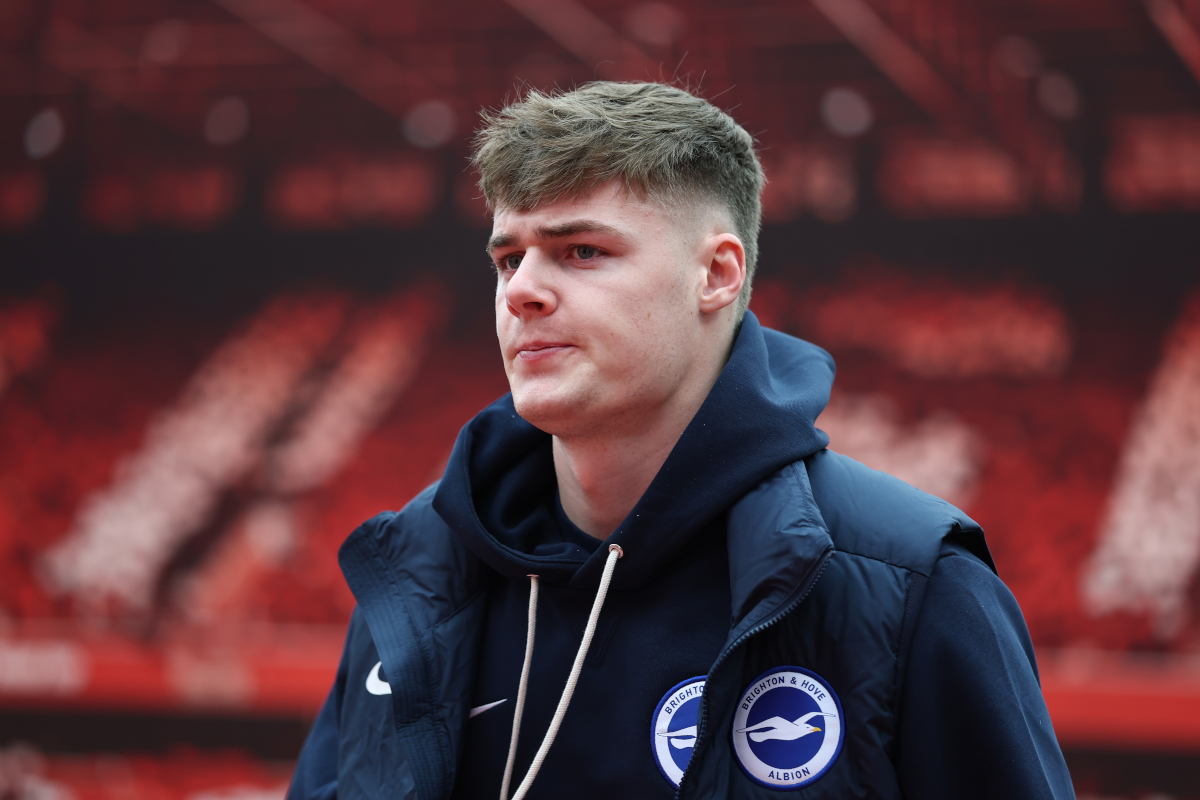 NOTTINGHAM, ENGLAND - FEBRUARY 01: Evan Ferguson of Brighton & Hove Albion arrives at the stadium prior to the Premier League match between Nottingham Forest FC and Brighton & Hove Albion FC at City Ground on February 01, 2025 in Nottingham, England. (Photo by Dan Istitene/Getty Images)