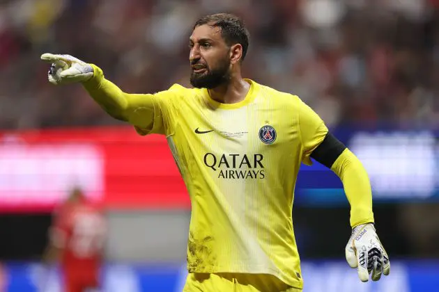 ATLANTA, GEORGIA - JULY 05: Gianluigi Donnarumma #1 of Paris Saint-Germain during the FIFA Club World Cup 2025 quarter final match between Paris Saint-Germain and FC Bayern München at Mercedes-Benz Stadium on July 05, 2025 in Atlanta, Georgia. (Photo by Buda Mendes/Getty Images)