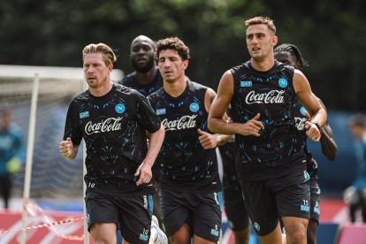 Kevin De Bruyne, Romelu Lukaku and Lorenzo Lucca in pre-season training with Napoli.