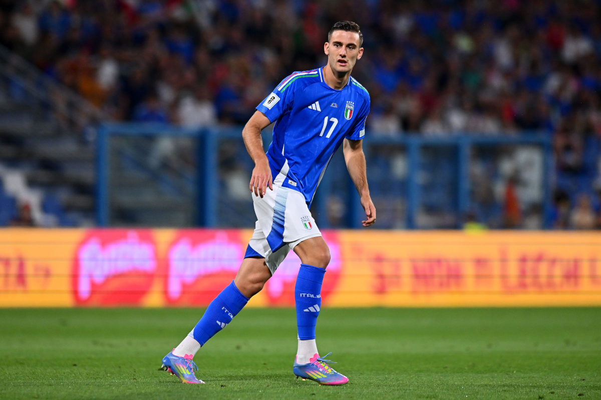 REGGIO NELL'EMILIA, ITALY - JUNE 9: Lorenzo Lucca of Italy during the FIFA 2026 Qualifier between Italy and Moldova at Mapei Stadium - Citta' del Tricolore on June 09, 2025 in Reggio nell'Emilia, Italy. (Photo by Alessandro Sabattini/Getty Images)