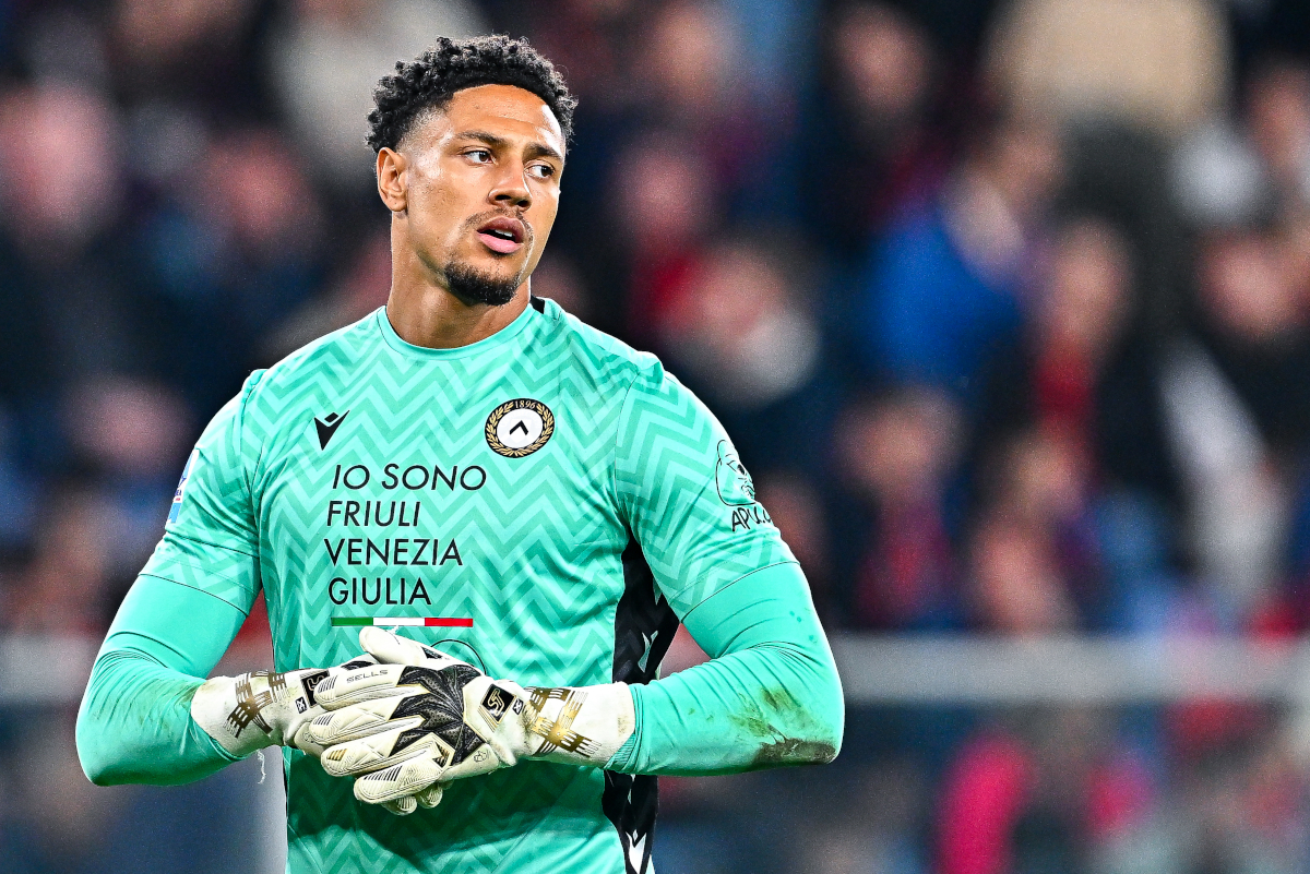 GENOA, ITALY - APRIL 4: Maduka Okoye of Udinese looks on during the Serie A match between Genoa and Udinese at Stadio Luigi Ferraris on April 4, 2025 in Genoa, Italy. (Photo by Simone Arveda/Getty Images)
