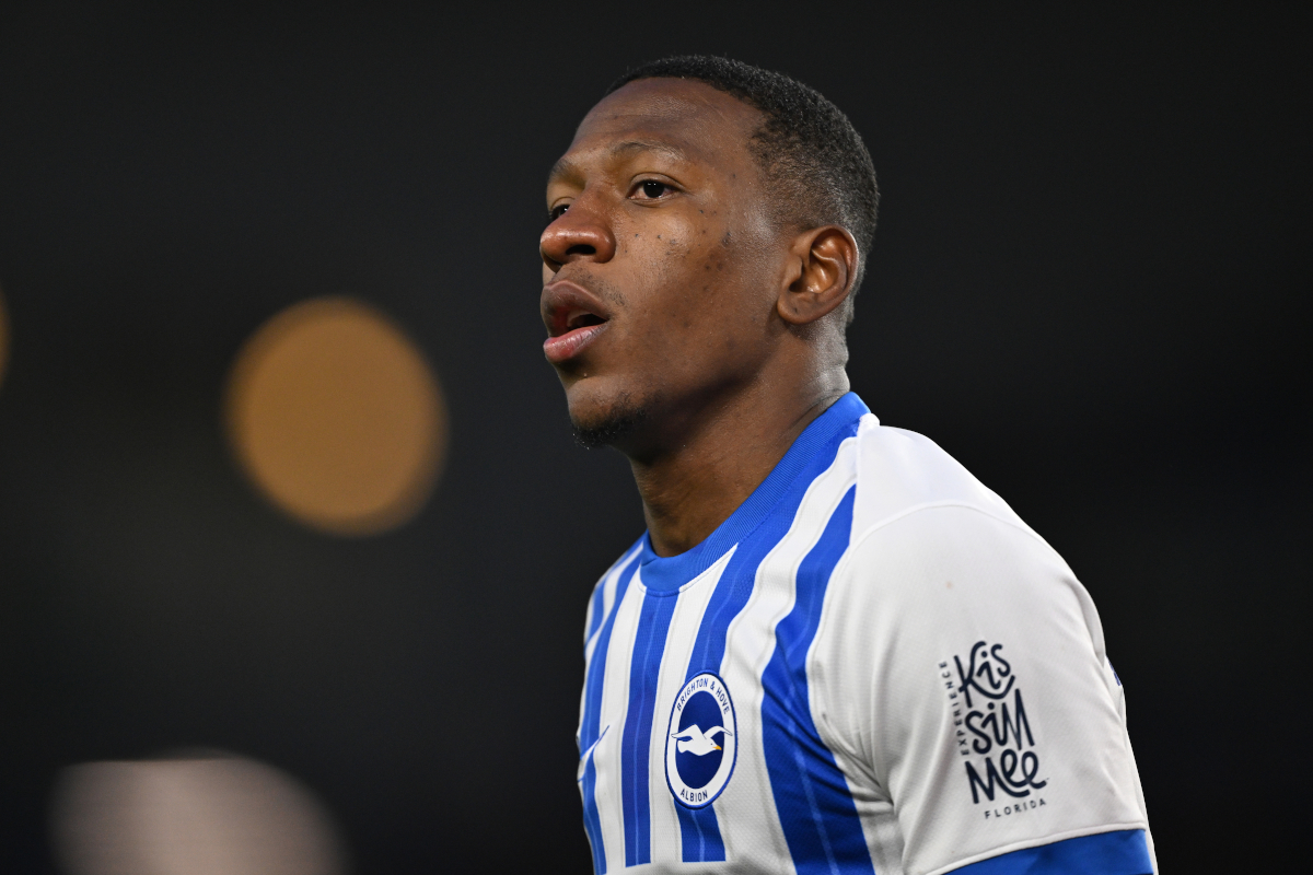 BRIGHTON, ENGLAND - MARCH 29: Pervis Estupinan of Brighton & Hove Albion looks o during the Emirates FA Cup Quarter Final match between Brighton & Hove Albion and Nottingham Forest at Amex Stadium on March 29, 2025 in Brighton, England. (Photo by Mike Hewitt/Getty Images)