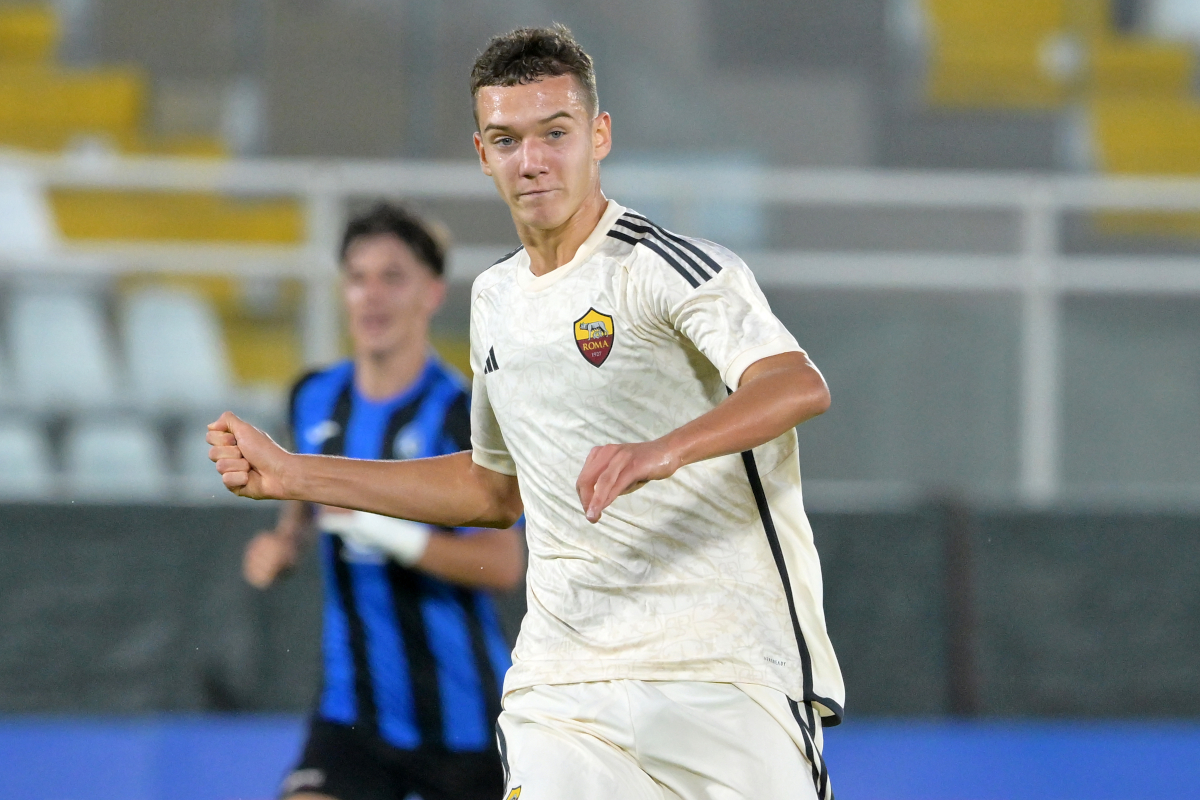 ASCOLI PICENO, ITALY - JUNE 11: Sergej Levak of AS Roma looks on during the U18 Semi-final match between AS Roma and Atalanta BC at Stadio Cino e Lillo Del Duca on June 11, 2024 in Ascoli Piceno, Italy. (Photo by Giuseppe Bellini/Getty Images)
