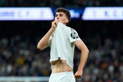 MADRID, SPAIN - MAY 14: Jacobo Ramon of Real Madrid celebrates scoring his team's second goal during the LaLiga match between Real Madrid CF and RCD Mallorca at Estadio Santiago Bernabeu on May 14, 2025 in Madrid, Spain. (Photo by Angel Martinez/Getty Images)