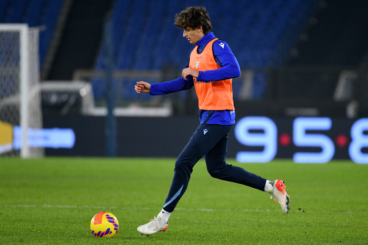 ROME, ITALY - JANUARY 18: Romano Floriani Mussolini of SS Lazio during the warm up during the Coppa Italia match between SS Lazio v Udinese Calcio at Olimpico Stadium on January 18, 2022 in Rome, Italy. (Photo by Marco Rosi - SS Lazio/Getty Images)