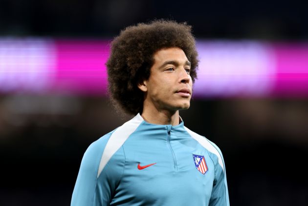 MADRID, SPAIN - FEBRUARY 08: Axel Witsel of Atletico de Madrid looks on during the warm-up prior to the LaLiga match between Real Madrid CF and Atletico de Madrid at Estadio Santiago Bernabeu on February 08, 2025 in Madrid, Spain. (Photo by Florencia Tan Jun/Getty Images)