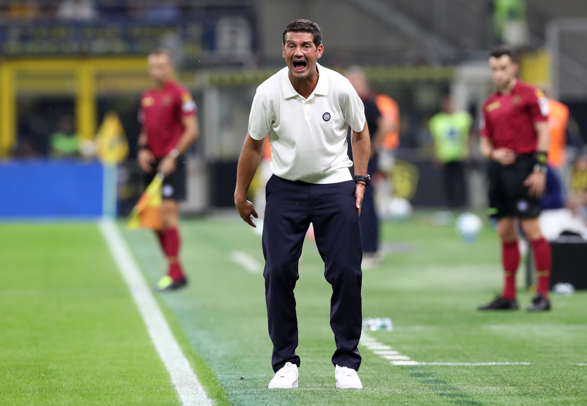 MILAN, ITALY - AUGUST 25: Cristian Chivu, Head Coach of Internazionale, reacts during the Serie A match between FC Internazionale and Torino FC at Giuseppe Meazza Stadium on August 25, 2025 in Milan, Italy. (Photo by Marco Luzzani/Getty Images)