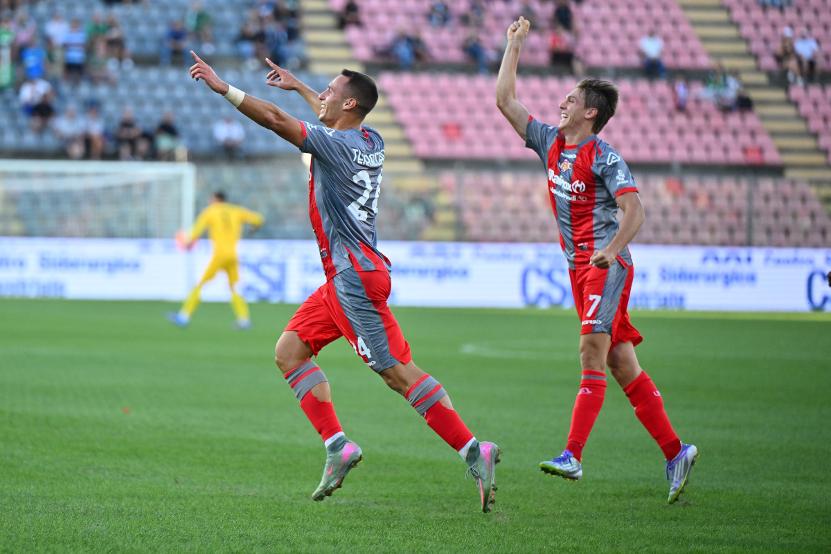 CREMONA, Italy - August 29: Our Filippo Terrachiano celebrates at Studio Giovanni Ginni in Cremona, Italy on August 29, 2025 after scoring a 1-0 goal during our Cremonese and US Sassoro Calcio match. (Photo: Marco M. Mantovani/Getty Images)