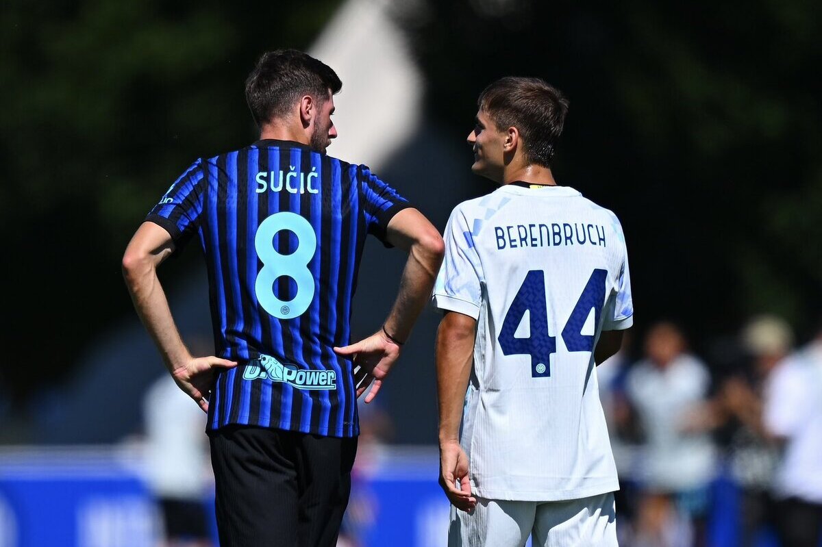 Inter players Petar Sucic and Thomas Berenbruch during an internal pre-season friendly.