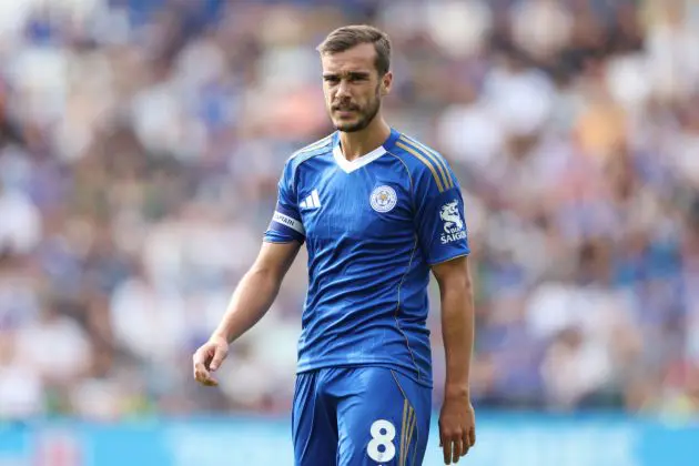 LEICESTER, ENGLAND - AUGUST 03: Harry Winks of Leicester City in action during the pre-season friendly match between Leicester City and ACF Fiorentina at The King Power Stadium on August 03, 2025 in Leicester, England. (Photo by Michael Regan/Getty Images)