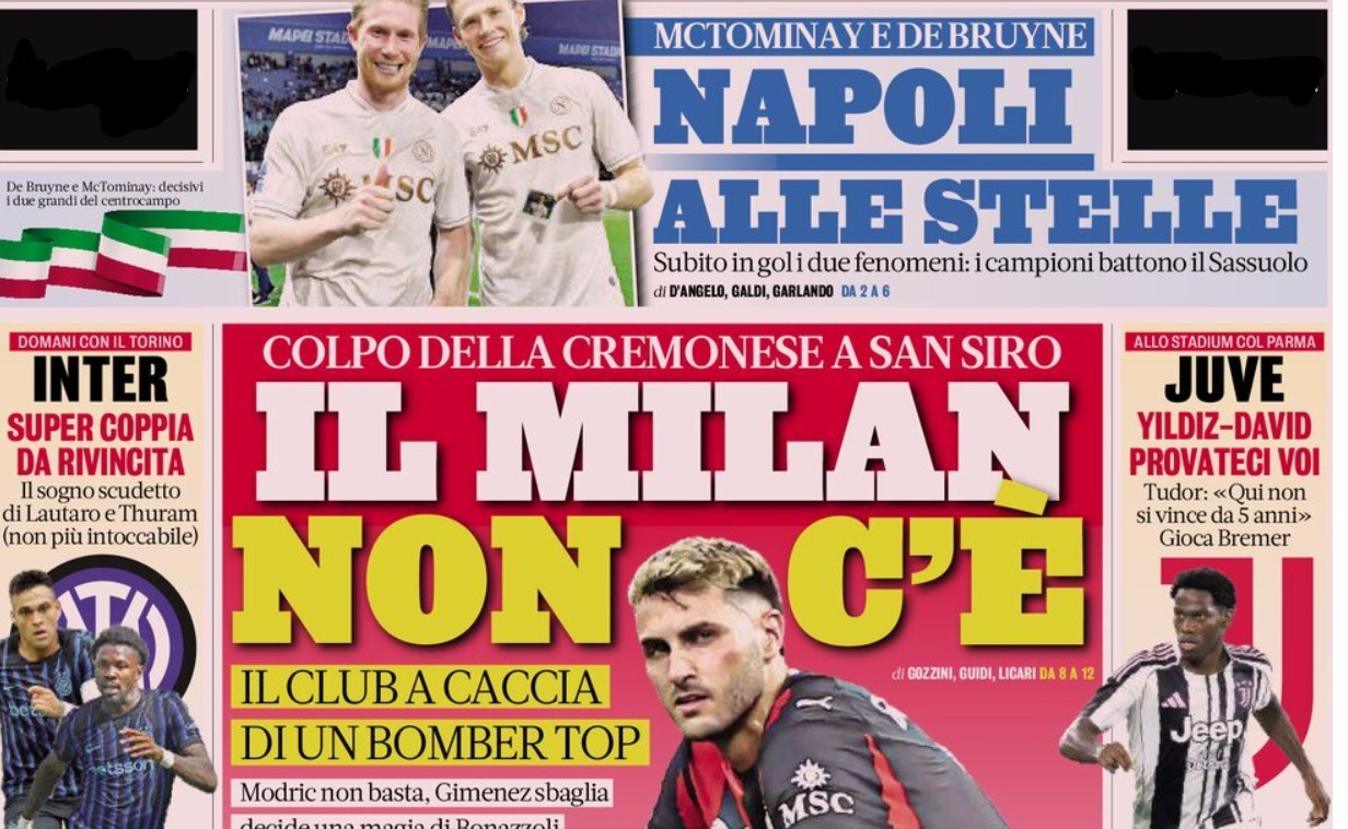 Today’s Papers – Napoli dominate, Milan darkness