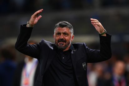 Bergamo, Italia - 05 September: Pelatih Gennaro Gattuso dari Italia Gesture selama pertandingan kualifikasi Piala Dunia FIFA 2026 antara Italia dan Estonia di Stadio di Bergamo pada 05 September 2025 di Bergamo, Italia. (Foto oleh matttia Ozbot/Getty Images)
