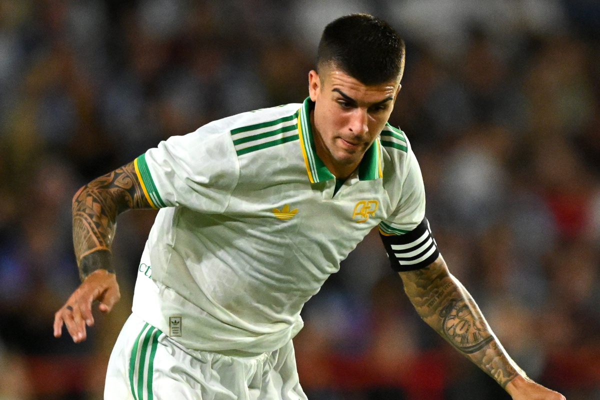 Gianluca Mancini with the Roma third kit. (Photo by Clive Mason/Getty Images)