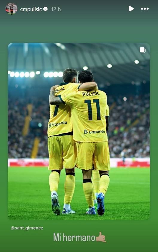 One of Christian Pulisic's Instagram stories after an away 3-0 win at Udinese on September 20, 2025.