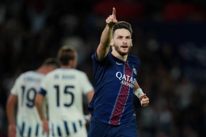 Paris, Prancis-17 September: Khvicha Kvaratskhelia dari Paris Saint-Germain merayakan mencetak gol kedua timnya selama pertandingan Liga Liga Liga UEFA 2025/26 Fase MD1 antara Paris Saint-Germain dan Atalanta BC di Parc des Princes pada 17 September 2025 di Paris, Prancis. (Foto oleh Franco Arland/Getty Images)