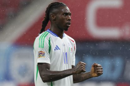BUDAPEST, HUNGARY - SEPTEMBER 09: Moise Kean of Italy celebrates after scoring the second goal during the UEFA Nations League 2024/25 League A Group A2 match between Israel and Italy at Bozsik Arena on September 09, 2024 in Budapest, Hungary. (Photo by Claudio Villa/Getty Images)