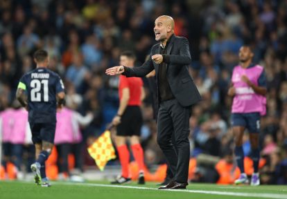 MANCHESTER, Inggris - 18 September: Pep Guardiola, manajer Manchester City, bereaksi selama pertandingan Liga Liga UEFA Liga Liga 2025/26 Fase MD1 antara Manchester City dan SSC Napoli di Stadion City of Manchester pada 18 September 2025 di Manchester, Inggris. (Foto oleh Dan Istitene/Getty Images)