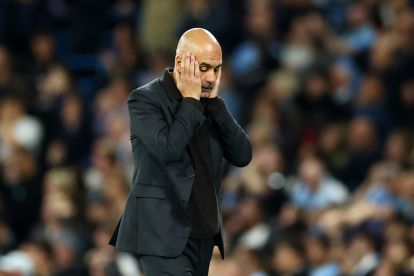 MANCHESTER, ENGLAND - SEPTEMBER 18: Pep Guardiola, Manager of Manchester City, reacts during the UEFA Champions League 2025/26 League Phase MD1 match between Manchester City and SSC Napoli at City of Manchester Stadium on September 18, 2025 in Manchester, England. (Photo by Dan Istitene/Getty Images)