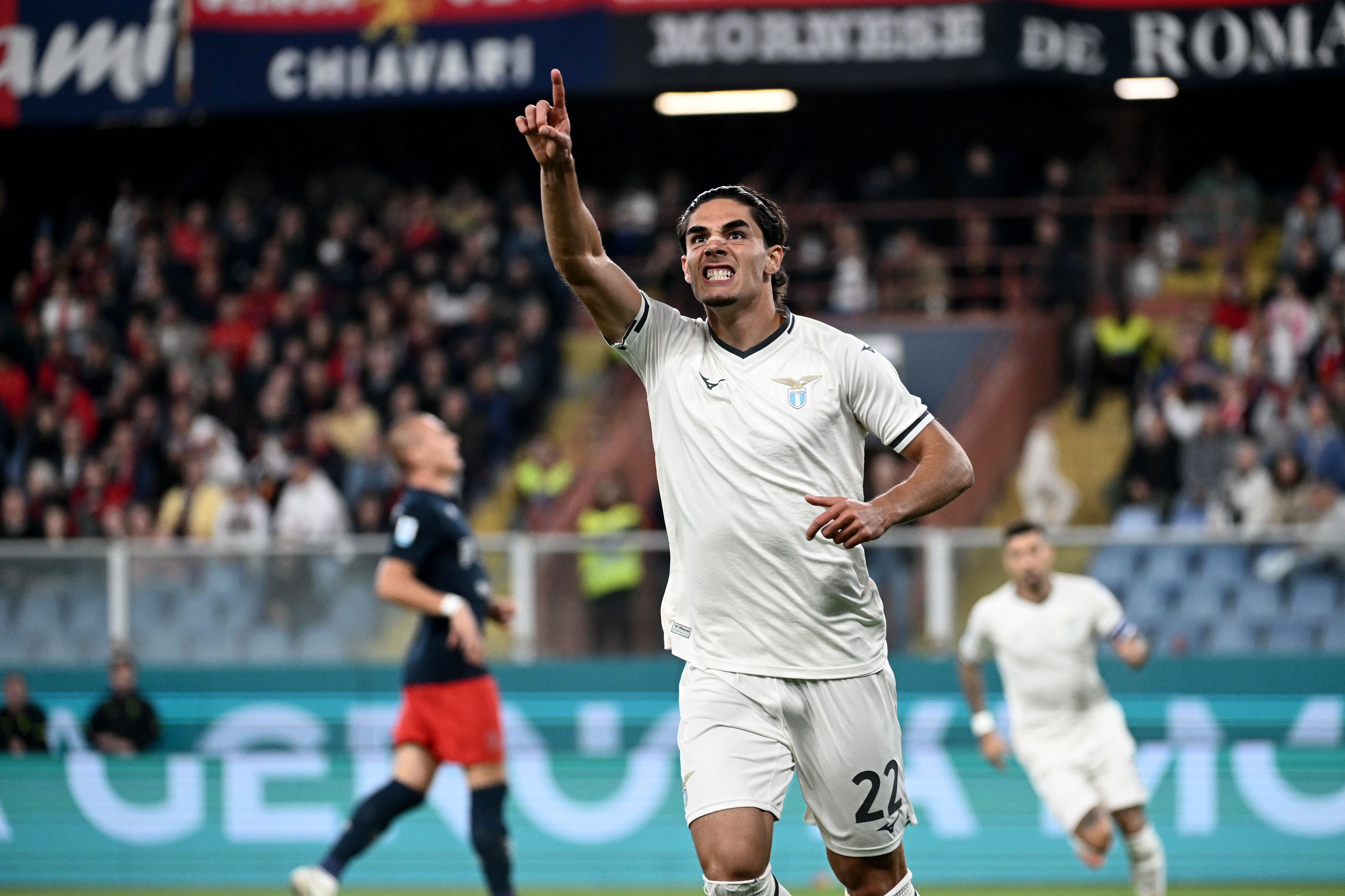GENOA, ITALY - SEPTEMBER 29: Matteo Cancellieri of SS Lazio celebrates an opening goal during the Serie A match between Genoa CFC and SS Lazio at Luigi Ferraris Stadium on September 29, 2025 in Genoa, Italy. (Photo by Marco Rosi - SS Lazio/Getty Images)