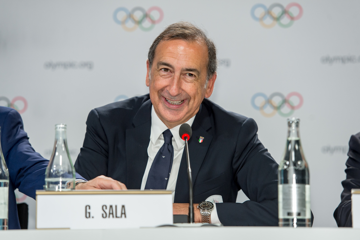 LAUSANNE, SWITZERLAND - JUNE 24: Giuseppe Sala, Mayor of Milan reacts during IOC Announcement at SwissTech Convention Center on June 24, 2019 in Lausanne, Switzerland. (Photo by Robert Hradil/Getty Images)