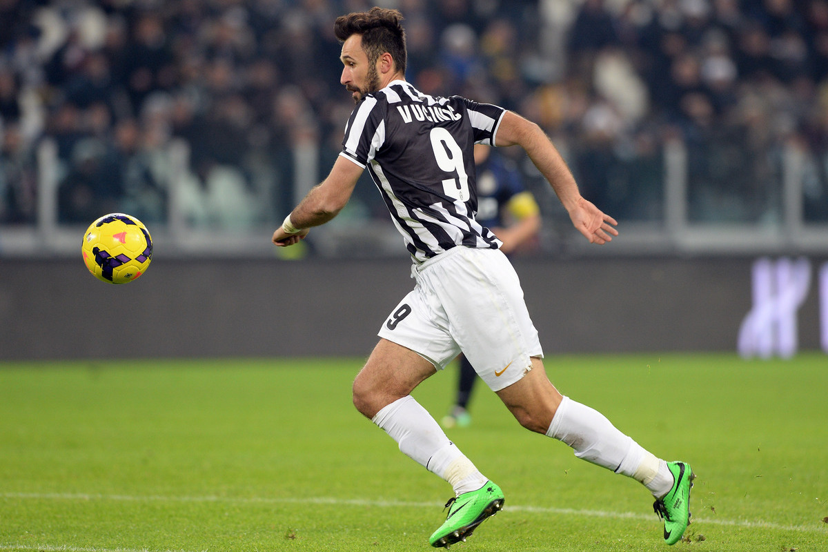 TURIN, ITALY - FEBRUARY 02: Mirko Vucinic of Juventus in action during the Serie A match between Juventus and FC Internazionale Milano at Juventus Arena on February 2, 2014 in Turin, Italy. (Photo by Claudio Villa/Getty Images)