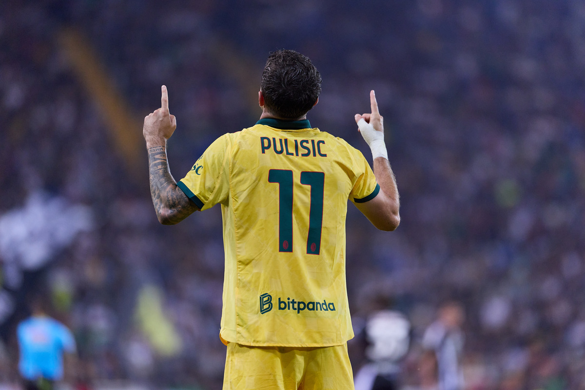 UDINE, ITALY - SEPTEMBER 20: Christian Pulisic of AC Milan celebrates after scoring his team's third goal during the Serie A match between Udinese Calcio and AC Milan at Stadio Friuli on September 20, 2025 in Udine, Italy. (Photo by Emmanuele Ciancaglini/Getty Images)