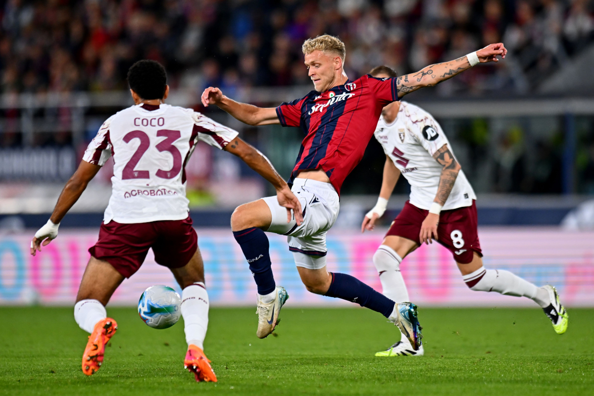 BOLOGNA, ITALY - OCTOBER 29: Jens Odgaard of Bologna FC during the Serie A match between Bologna FC 1909 and Torino FC at Renato Dall'Ara Stadium on October 29, 2025 in Bologna, Italy. (Photo by Alessandro Sabattini/Getty Images)