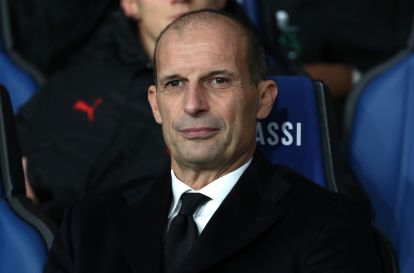 BERGAMO, ITALY - OCTOBER 28: AC Milan coach Massimiliano Allegri looks on during the Serie A match between Atalanta BC and AC Milan at New Balance Arena on October 28, 2025 in Bergamo, Italy. (Photo by Marco Luzzani/Getty Images)