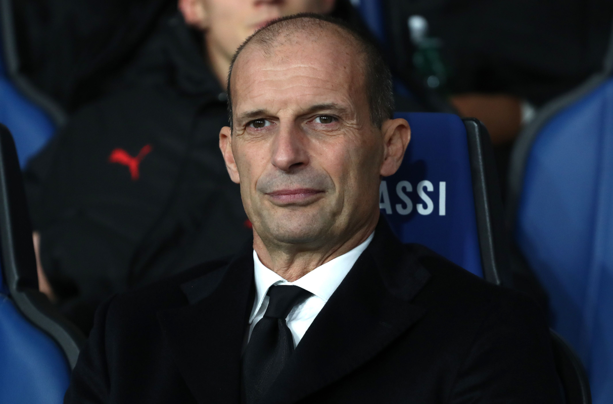 BERGAMO, ITALY - OCTOBER 28: AC Milan coach Massimiliano Allegri looks on during the Serie A match between Atalanta BC and AC Milan at New Balance Arena on October 28, 2025 in Bergamo, Italy. (Photo by Marco Luzzani/Getty Images)
