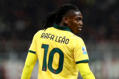 MILAN, ITALY - OCTOBER 19: Rafael Leao of AC Milan looks on during the Serie A match between AC Milan and ACF Fiorentina at Giuseppe Meazza Stadium on October 19, 2025 in Milan, Italy. (Photo by Marco Luzzani/Getty Images)