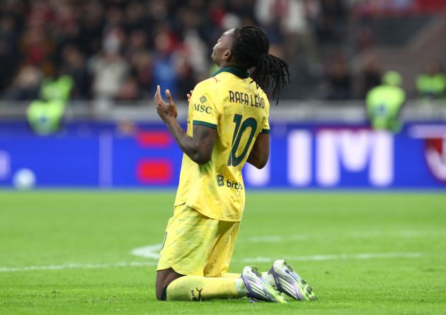 MILAN, ITALY - OCTOBER 19: Rafael Leao of AC Milan celebrates scoring his team's second goal from a penalty kick during the Serie A match between AC Milan and ACF Fiorentina at Giuseppe Meazza Stadium on October 19, 2025 in Milan, Italy. (Photo by Marco Luzzani/Getty Images)