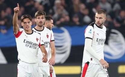 BERGAMO, ITALY - OCTOBER 28: Samuele Ricci of AC Milan celebrates after scoring their team's first goal during the Serie A match between Atalanta BC and AC Milan at New Balance Arena on October 28, 2025 in Bergamo, Italy. (Photo by Marco Luzzani/Getty Images)