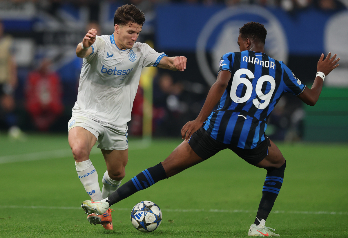 BERGAMO, Itália - 3 de setembro: Club Broog's Christos Jazolis Eefa Liga dos Campeões 20226 LIG MD 2 Match entre Atlanta BC e Club Broog KV em 30 de setembro de 2025 no Studio Di Bergomo, na Itália. (Timothy Rogers/Getty Image by Picture)
