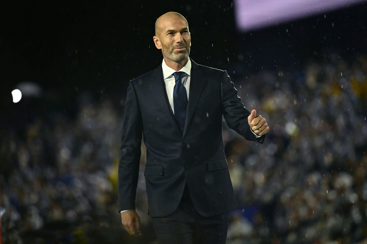 PARIS, FRANCE - JULY 26: Former French football player Zinedine Zidane arrives on stage during the Opening Ceremony of the Olympic Games Paris 2024 on July 26, 2024 in Paris, France. (Photo by Loic Venance - Pool/Getty Images)