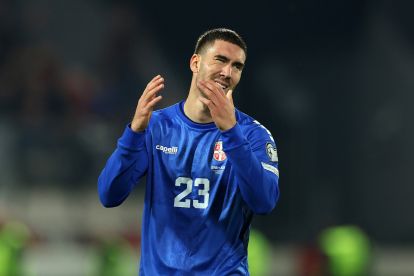 BELGRADE, SERBIA - OCTOBER 11: Dusan Vlahovic of Serbia reacts after a missed chance during the FIFA World Cup 2026 qualifier match between Serbia and Albania at Gradski stadion Dubocica on October 11, 2025 in Belgrade, Serbia. (Photo by Srdjan Stevanovic/Getty Images)