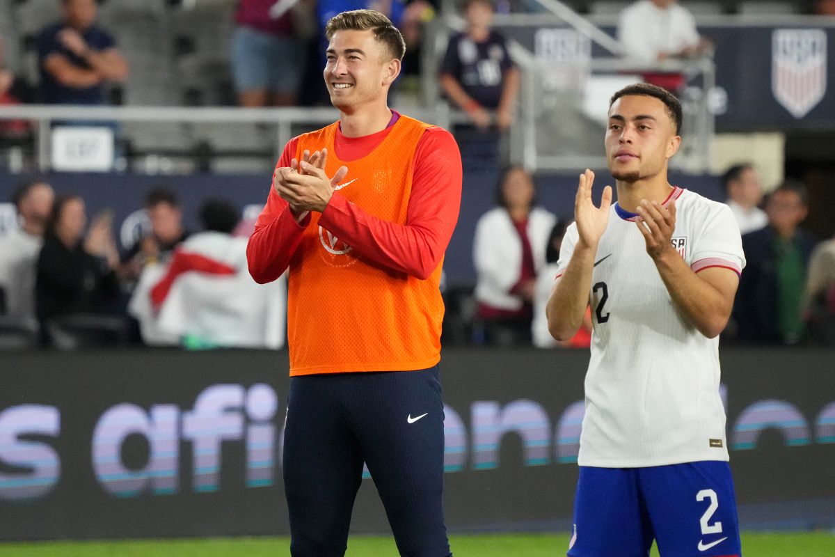 COLUMBUS, OHIO - SEPTEMBER 09: Jonathan Klinsmann and Sergiño Dest of the United States celebrates after winning an international friendly game between Japan and USMNT at Lower.com Field on September 09, 2025 in Columbus, Ohio. (Photo by Koji Watanabe/Getty Images)