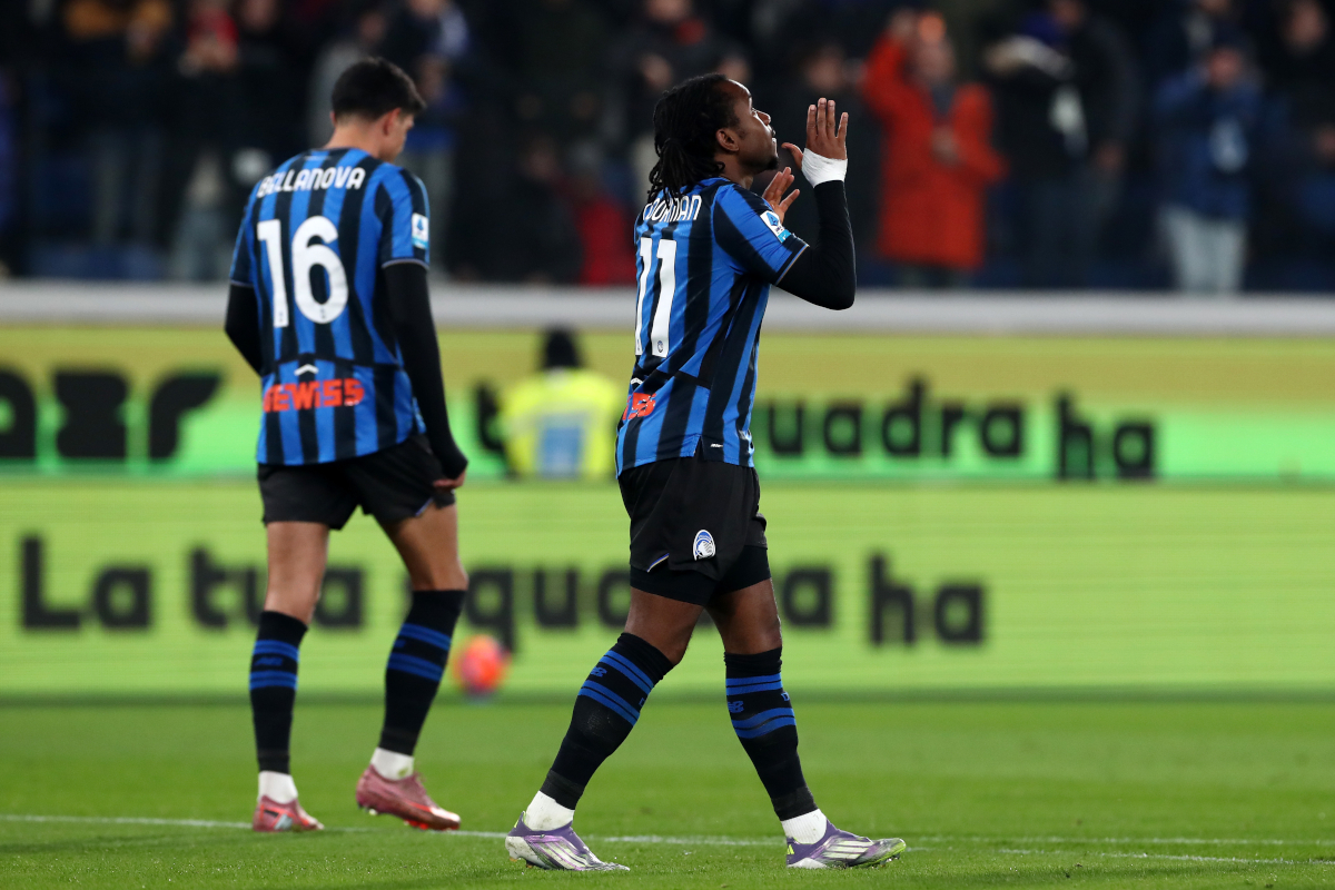 BERGAMO, ITALY - NOVEMBER 30: Ademola Lookman of Atalanta BC celebrates scoring his team’s second goal during the Serie A match between Atalanta BC and ACF Fiorentina at Gewiss Stadium on November 30, 2025 in Bergamo, Italy. (Photo by Marco Luzzani/Getty Images)