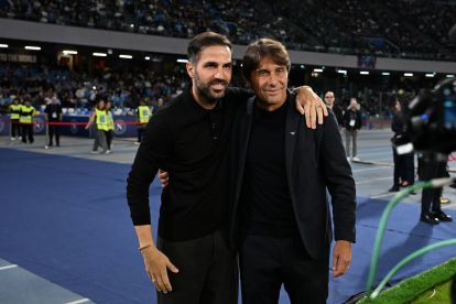 NAPLES, ITALY - NOVEMBER 01: Cesc Fabregas Como 1907 head coach greets Antonio Conte SSC Napoli head coach before the Serie A match between SSC Napoli and Como 1907 at Stadio Diego Armando Maradona on November 01, 2025 in Naples, Italy. (Photo by Francesco Pecoraro/Getty Images)