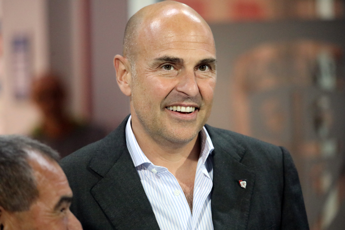 CAGLIARI, ITALY - OCTOBER 30: Tommaso Giulini president of Cagliari looks on during the Serie A match between Cagliari Calcio and US Sassuolo Calcio at Stadio Sant'Elia on October 30, 2025 in Cagliari, Italy. (Photo by Enrico Locci/Getty Images)