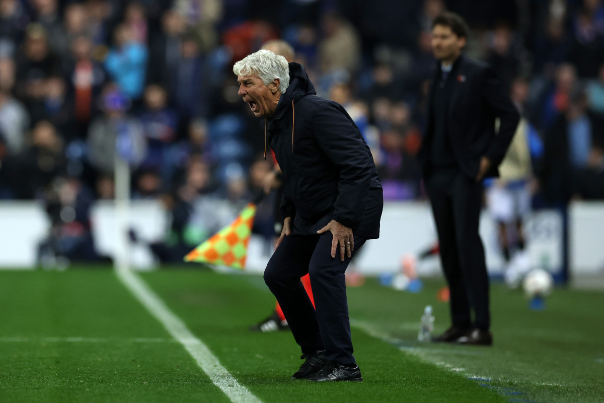 GLASGOW, SCOTLAND - NOVEMBER 06: Gian Piero Gasperini, Head Coach of AS Roma, aggressively reacts during the UEFA Europa League 2025/26 League Phase MD4 match between Rangers FC and AS Roma at Ibrox Stadium on November 06, 2025 in Glasgow, Scotland. (Photo by Ian MacNicol/Getty Images)